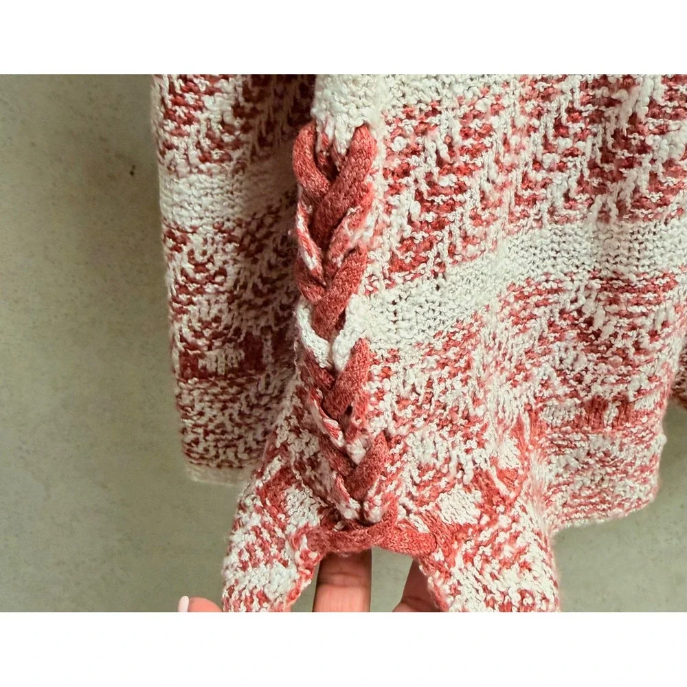 Knox Rose Medium Womens Coral Cream Striped Geometric Boho Festival  Sweater